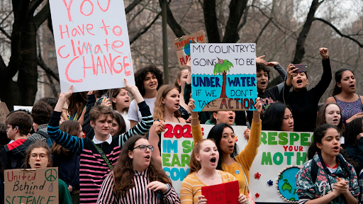 NYC high school students walk out of class to protest against climate change.