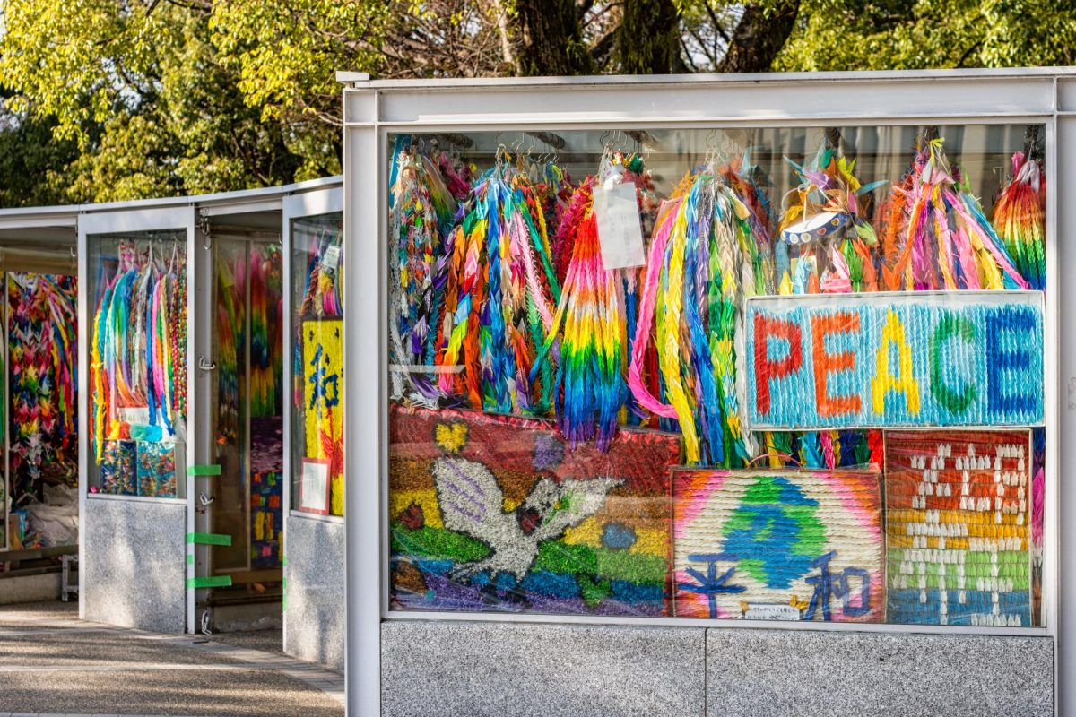 ShutterStock Photo ID: 1176187801

Hiroshima / Japan - December 21st 2017: Brightly colored paper cranes at the Children's Peace