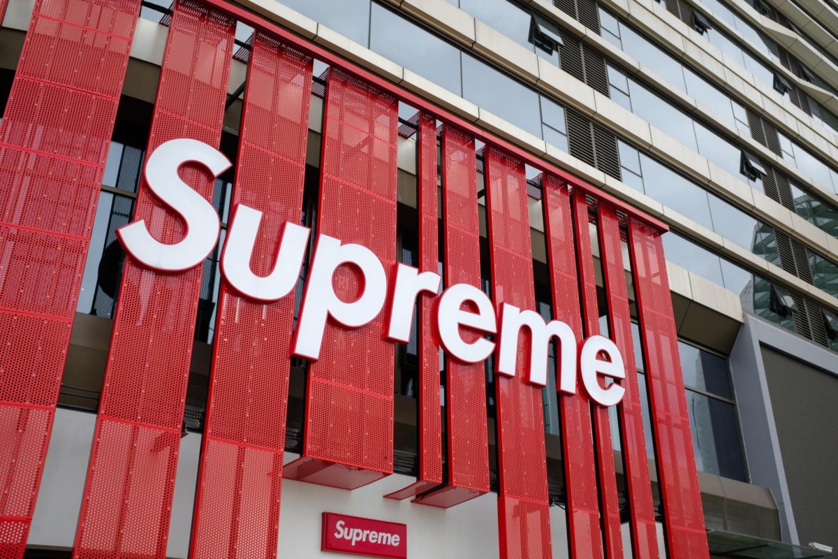 Supreme retail store at a mall with its iconic logo.  ShutterStock id: 1504665131


