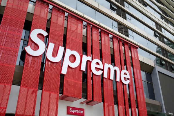 Supreme retail store at a mall with its iconic logo.  ShutterStock id: 1504665131

