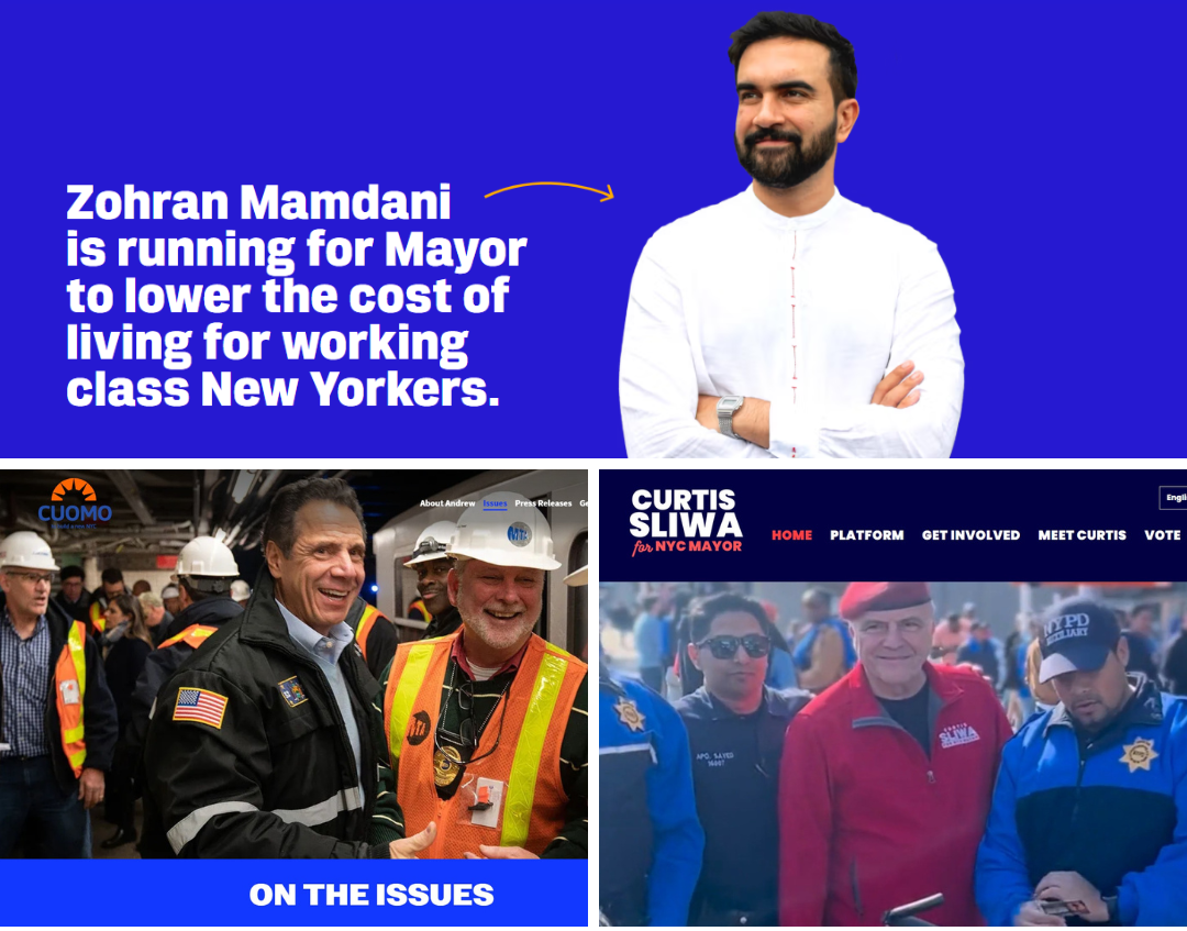 Screenshots of the NYC Mayoral candidate websites
